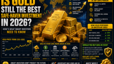Gold bars and investment portfolio illustrating whether gold remains the best safe-haven investment in 2026.