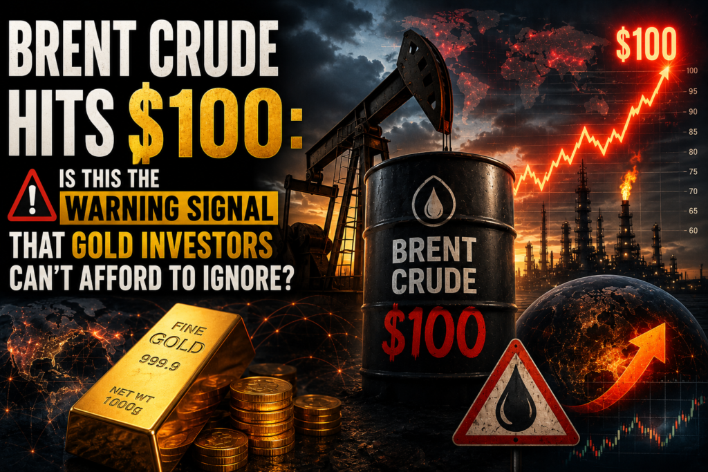 Gold bars alongside an oil barrel and financial market charts illustrating the relationship between rising crude oil prices and the global gold market.