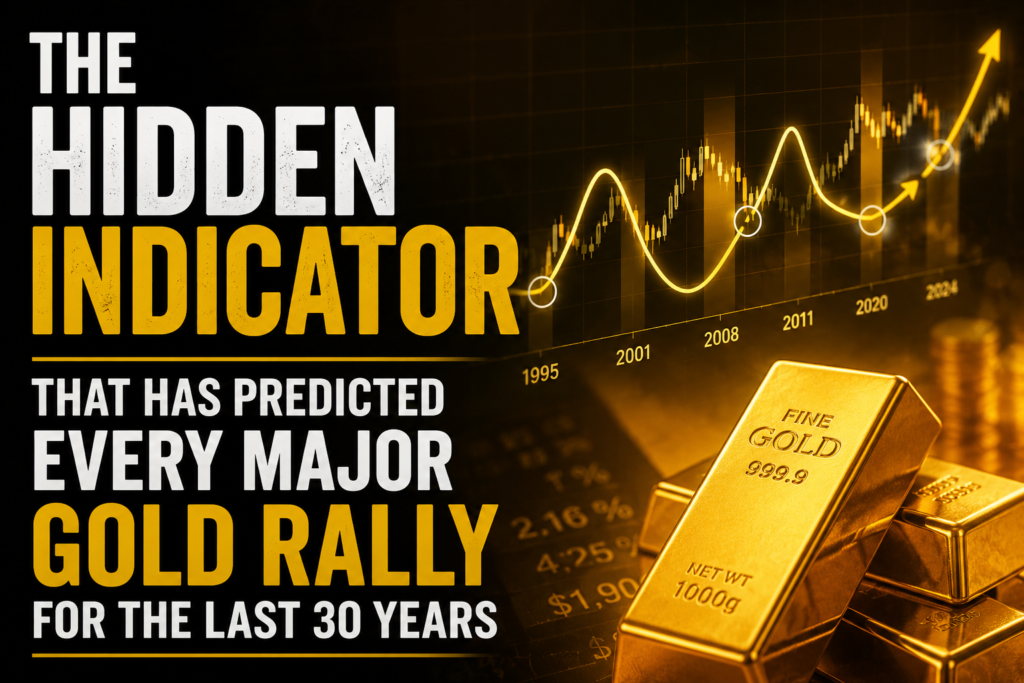 Gold bars with charts showing real interest rates, inflation, Treasury yields, and the relationship with historical gold price trends.