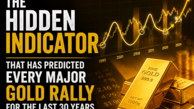 Gold bars with charts showing real interest rates, inflation, Treasury yields, and the relationship with historical gold price trends.