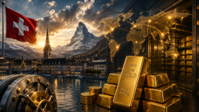 Swiss gold price today above CHF 107 per gram with Swiss Franc, gold bars, PAMP Suisse refinery, secure vaults, and Switzerland safe-haven investment analysis.