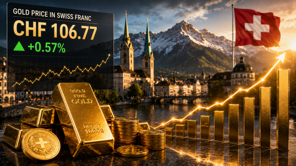 Gold price in CHF rises 0.57 percent to CHF 106.77 per gram