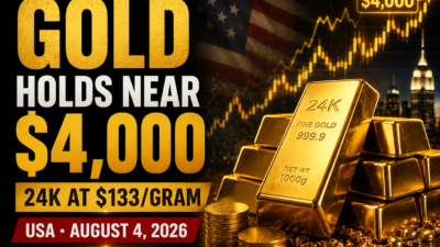 Gold price in USA today showing 24K 22K and 18K rates with city wise gold prices